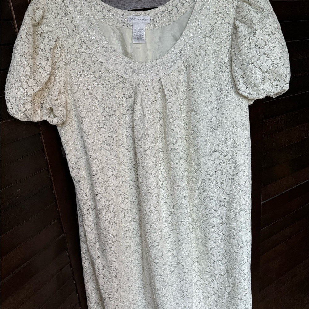 Worthington Cream and Silver Lace Mini Dress